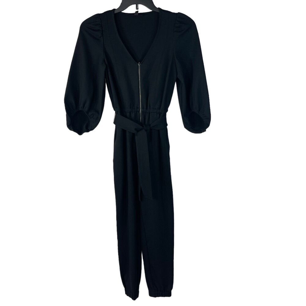 INC International Concepts X-Small Jumpsuit 3/4 Sleeve Stretch V-Neck Zip Black